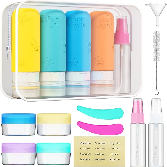 16 Pack Travel Bottles for Toiletries, Silicone TSA Approved-Containers for by Amphism