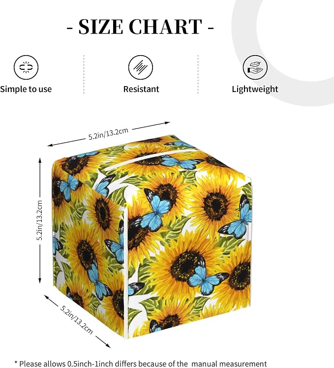 Sunflowers and Blue Butterflies Tissue Box Cover Square, Watercolor Sunflower - Image 4