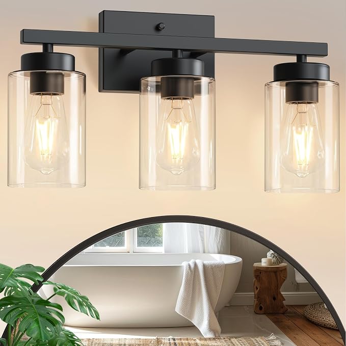 IZORRO Modern Bathroom Light Fixtures, 3 Light Black Vanity Lights, Bathroom by IZORRO