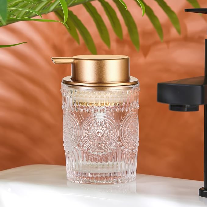 8 Oz Glass Dish Soap Dispenser, Refillable Round Dish Lotion Dispensing - Image 7