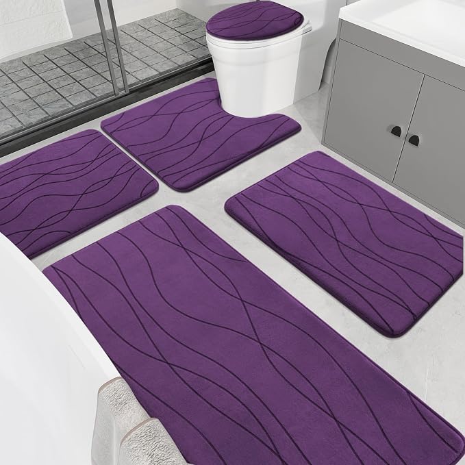 YIHOUSE Memory Foam Purple Bathroom Rug Sets 5 Piece, Ultra Absorbent Bath Mat by YIHOUSE