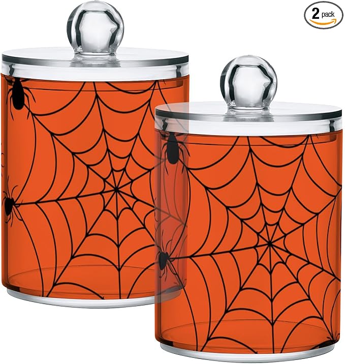 4 Pack Qtip Holder Dispenser Halloween Spiderweb Cotton Ball Cotton Swab Round by ALAZA