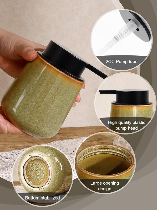 INGOFIN Ceramic Lotion Dispenser - 12 oz Refillable Hand Soap Dispenser Bathroom - Image 6