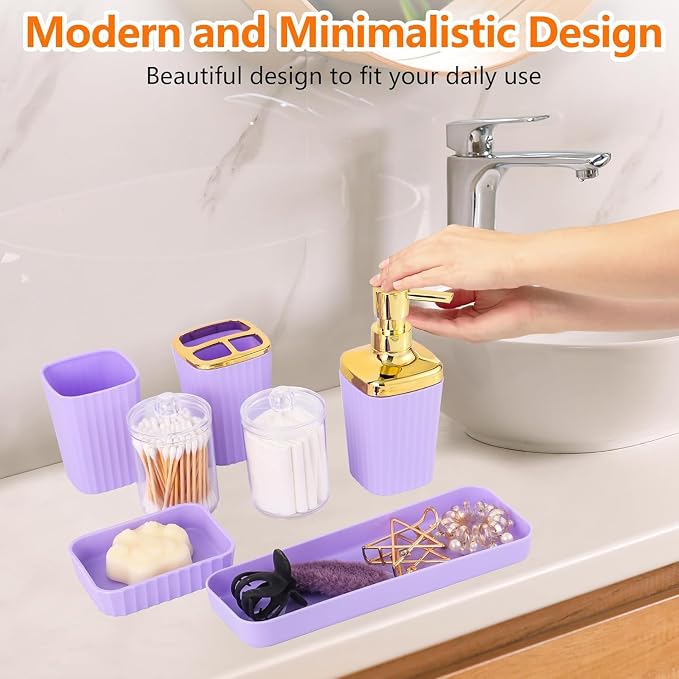 Purple Bathroom Set, Trash Can, Toothbrush Holder, Soap Dispensers, Toothbrush - Image 7