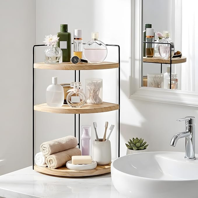 Corner Bathroom Counter Organizer Countertop Brown, 2 Pack 3 Tier Corner Shelf - Image 7