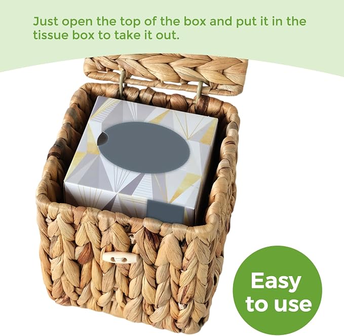 Rattan Tissue Box Cover with Lid, Wicker Tissue Box Holder Square, Hand Woven - Image 3