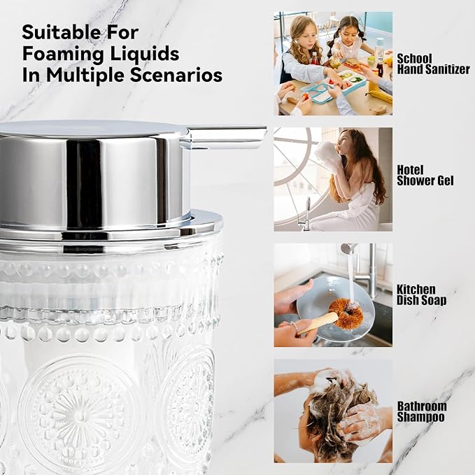 Small Foaming Soap Dispenser, 7 Oz Clear Glass Foam Hand Soap Dispenser - Image 4