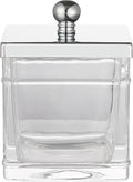 Apothecary Glass Cotton Jar Holder Silver Stainless Steel Lid, Elegant Bathroom by IndecorHome