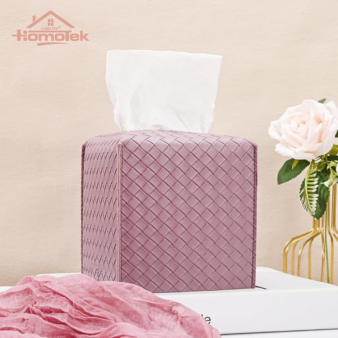 HOMOTEK 2 Pack Tissue Box Cover, Square PU Leather Tissue Holder, Decorative - Image 4