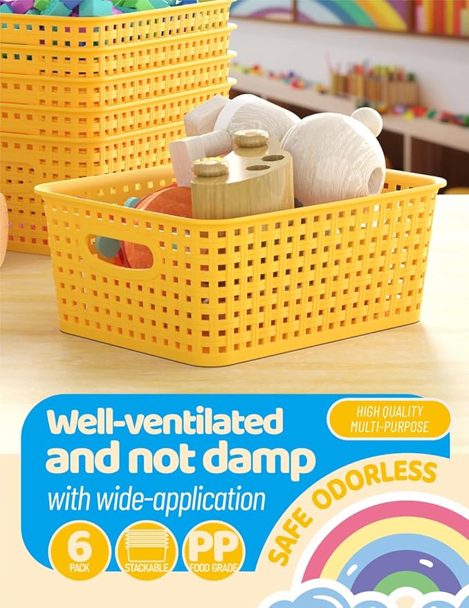 WYT 6-Pack Plastic Small Shelf Storage Weave Baskets Organizing - Image 4