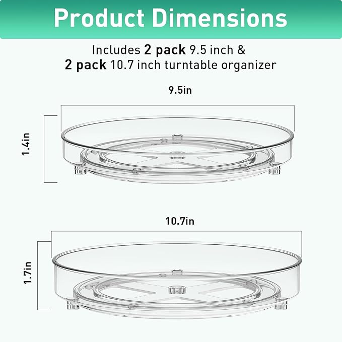 2 Pack Lazy Susan Organizer, 9.5 Inch, 10.7 Inch Lazy Susan Turntable - Image 3