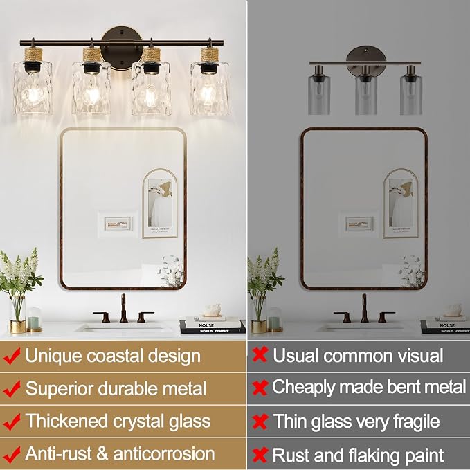 Bathroom Light Fixtures, 4-Light Coastal Vanity Lights - Image 2