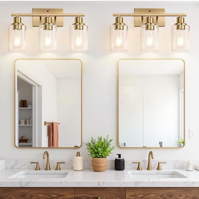 3 Light Bathroom Light Fixtures, Brass Vanity Lights - Image 7
