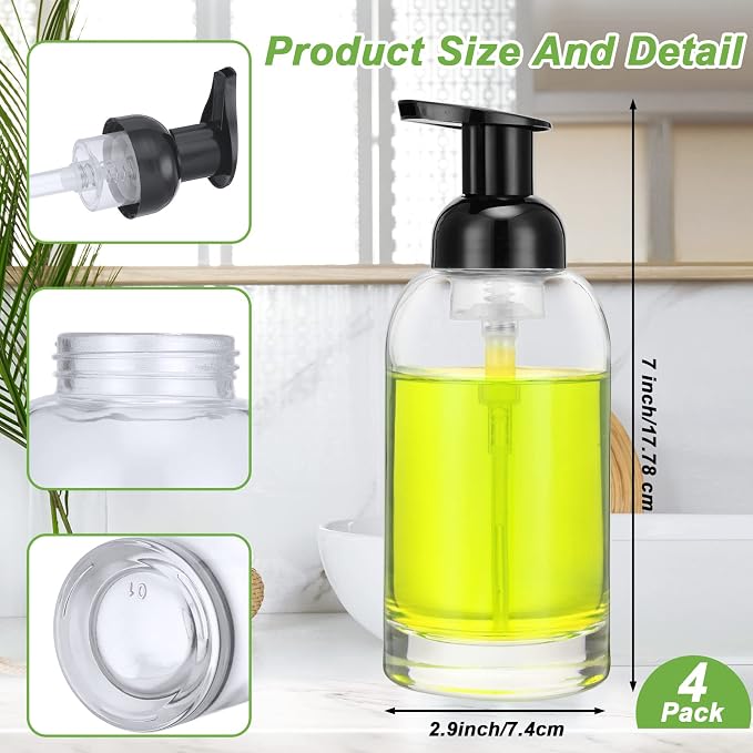 Eccliy 4 Pack 13 Oz Clear Glass Jar Soap Dispenser - Image 2