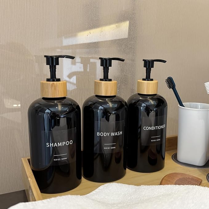 Shampoo and Conditioner Dispenser, Refillable Plastic Shampoo Pump Bottles - Image 6