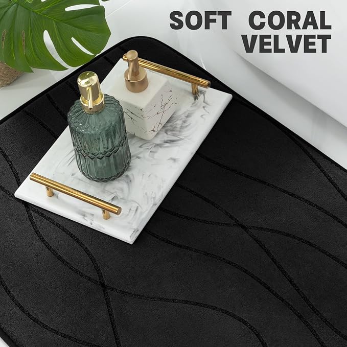 YIHOUSE Memory Foam Black Bathroom Rug Sets 2 Piece, Ultra Absorbent Bath Mat - Image 9