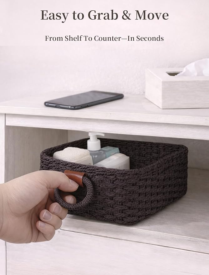 Storage Basket, Recycled Paper Rope Basket Organizer, Mini wicker Basket - Image 5