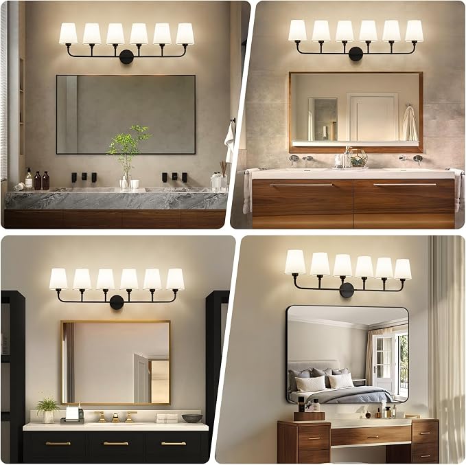 Bathroom Vanity Light, Matte Black Bathroom Light Fixtures, 6-Light Lighting - Image 2
