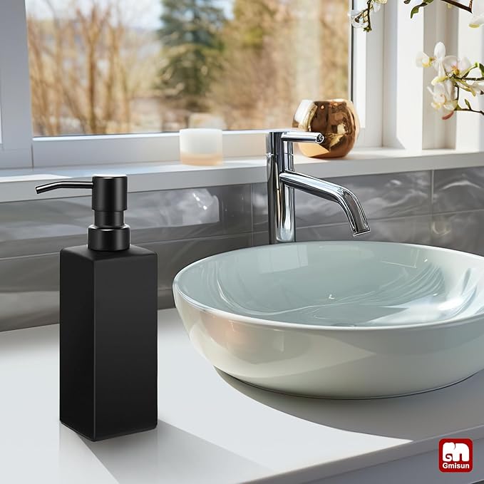 GMISUN Black Soap Dispenser Bathroom, Glass Hand Soap Dispenser - Image 6