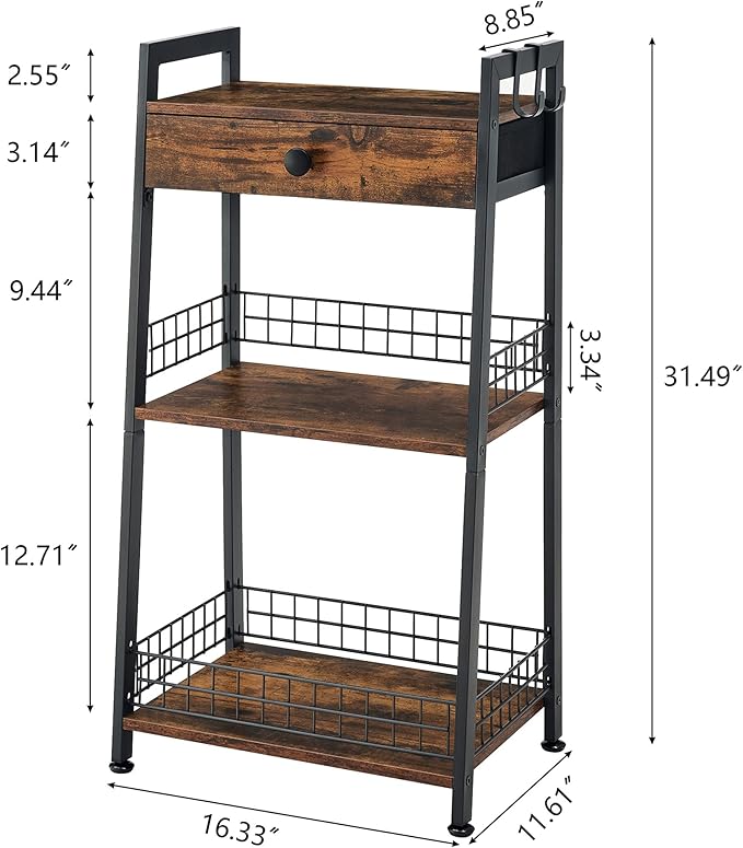 3-Tier Ladder Shelf with Drawer, Bathroom Table Stand - Image 3