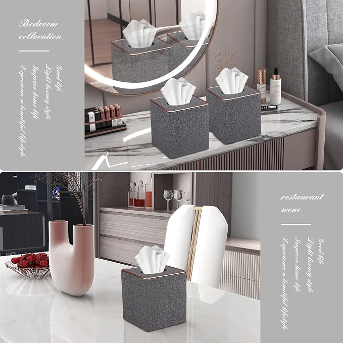 Tissue Box Cover, PU Leather Tissue Box Holder Square Box Covers - Image 2