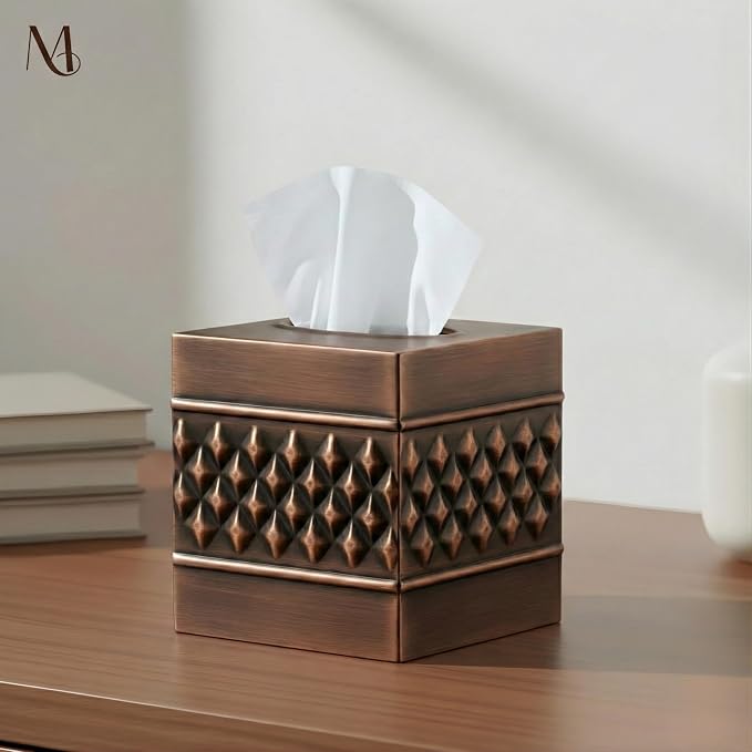 Monarch Abode Tissue Box Cover Square – Handcrafted Geo Embossed Antique Copper - Image 2