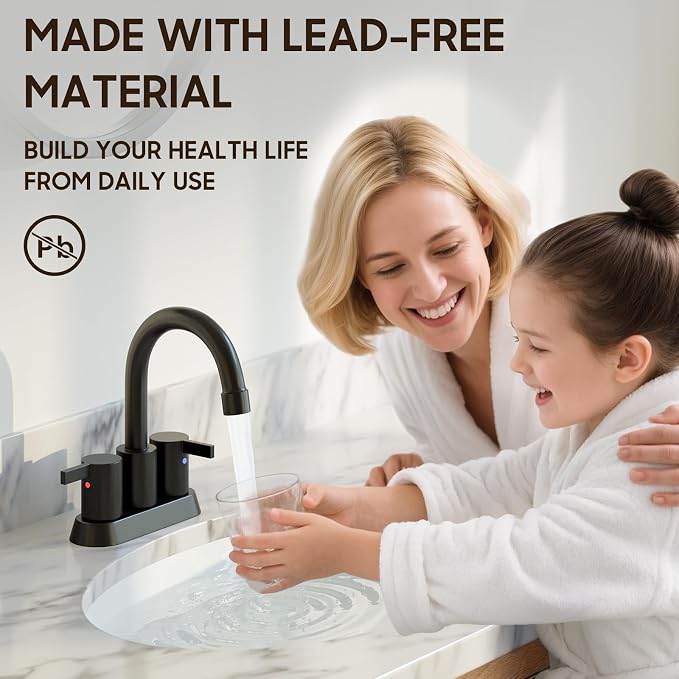 Phiestina 4 Inch 2 Handle Centerset Matte Black Lead-Free Modern Bathroom Faucet - Image 3