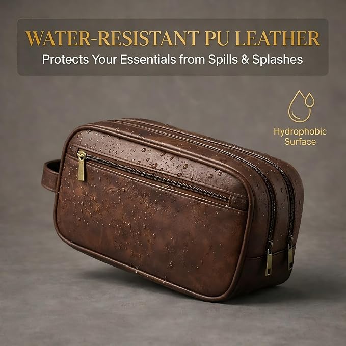 Men’s Toiletry Bag Travel Dopp Kit–double-deck PU Leather Water-Resistant - Image 5