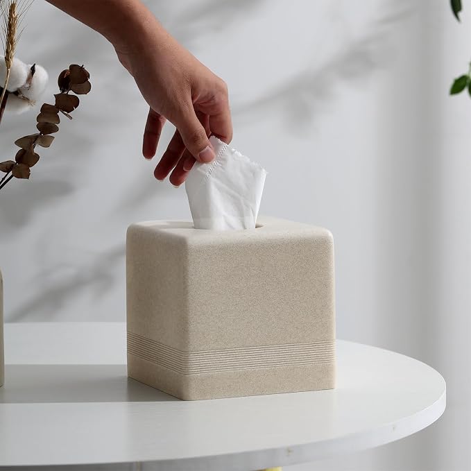 Tissue Box Cover Square, Resin Facial Tissue Holder Covers Cube Toilet Paper - Image 2