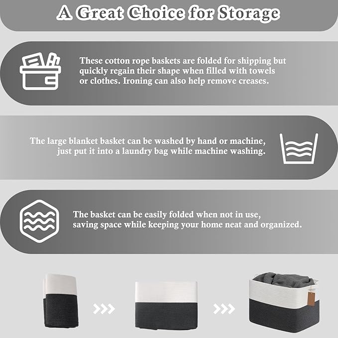 Goodpick Woven Storage Baskets for Organizing, Rectangle Cotton Rope Baskets - Image 7
