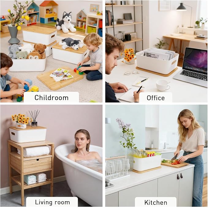 Citylife Storage Bins with Bamboo Lids 13QT Plastic Storage Containers - Image 8