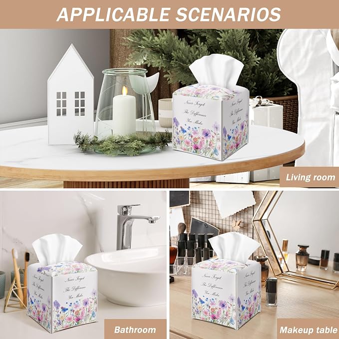 Vintage Floral Purple Tissue Box Cover Square - Image 5