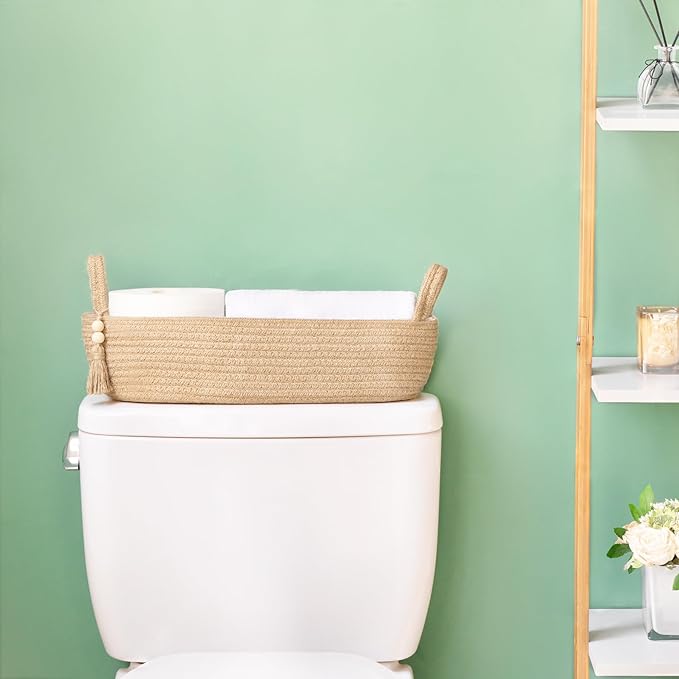 Mkono Small Storage Basket for Toilet Tank Top Boho Bathroom Decor Woven Rope - Image 2