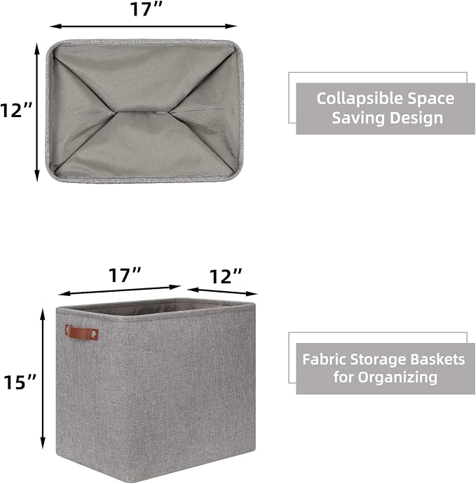 HNZIGE Tall Storage Baskets for Shelves, Rectangular Fabric Organizer - Image 2
