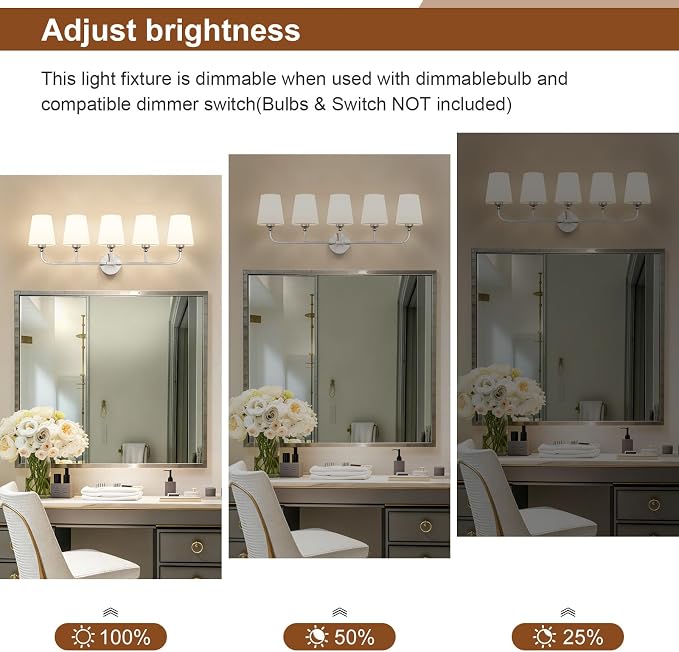 Bathroom Vanity Light, Brushed Nickel Bathroom Light Fixtures, 5-Light Lighting - Image 6