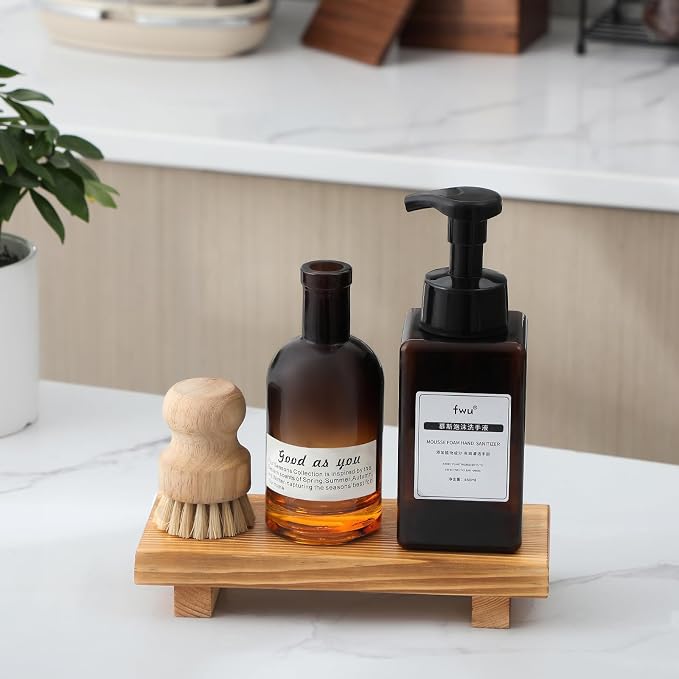 Bathroom Counter Organizer Wood Pedestal Stand Farmhouse Decorative Tray Soap - Image 3