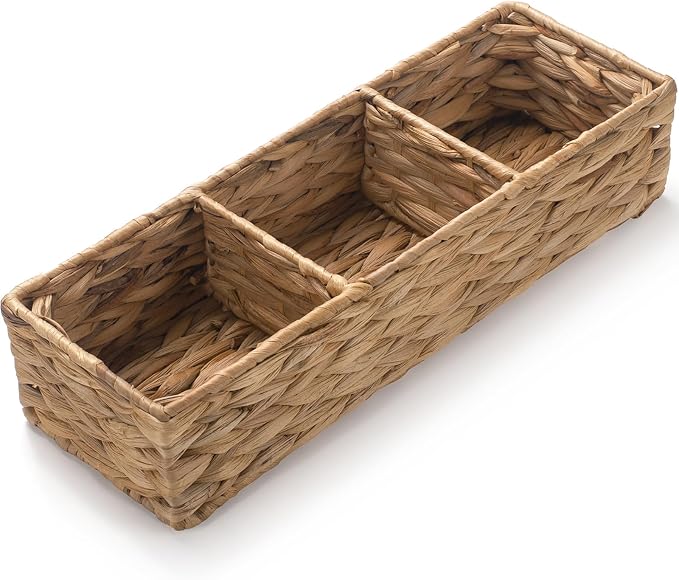 Wicker Bathroom Basket with 3 Compartments, Water Hyacinth Toilet Tank Basket by XIMISISE