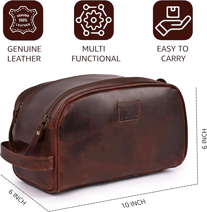 Premium Leather King Size Toiletry Travel Pouch – Handcrafted Dopp Kit - Image 4