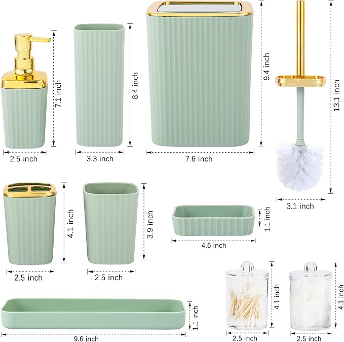 Bathroom Accessory Set, 9 Pieces Light Green Bathroom Accessories Set - Image 3