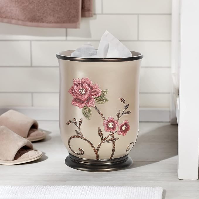 Zahari Home 2pc Larrisa Floral Bathroom Decor Set Waste Basket - Image 2