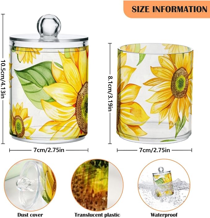 2 Pack Qtip Holder Dispenser for Cotton Ball Yellow Sunflower Flower Cotton - Image 4