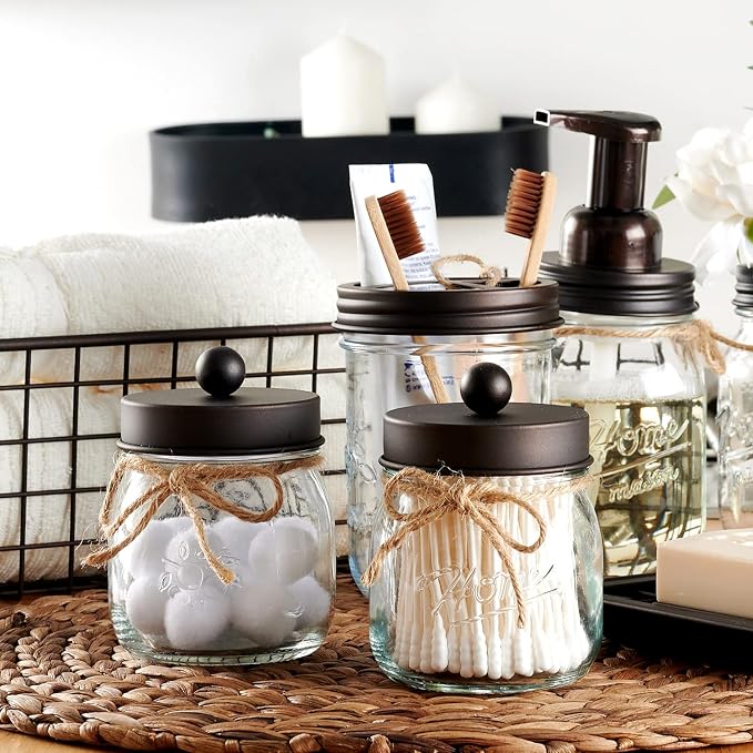SheeChung 2 Pack Small Mason Jars Qtip Holders, Bathroom Shelf Decor, Guest - Image 6