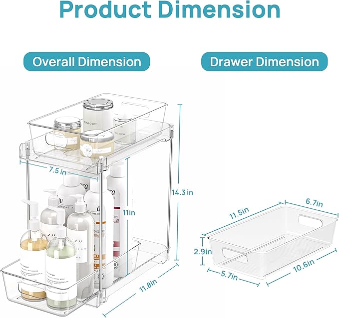 Vtopmart 2 Pack Higher Bathroom Organizer, 2 Tier White Under Sink Organizers - Image 3