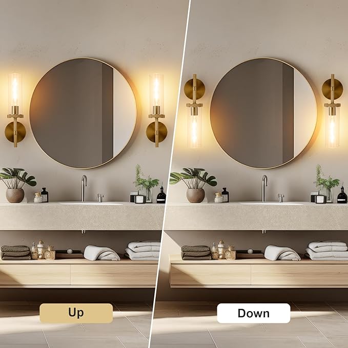15" Knurled Gold Hardwired Wall Sconces Set of 2, Bathroom Vanity Light Fixtures - Image 5