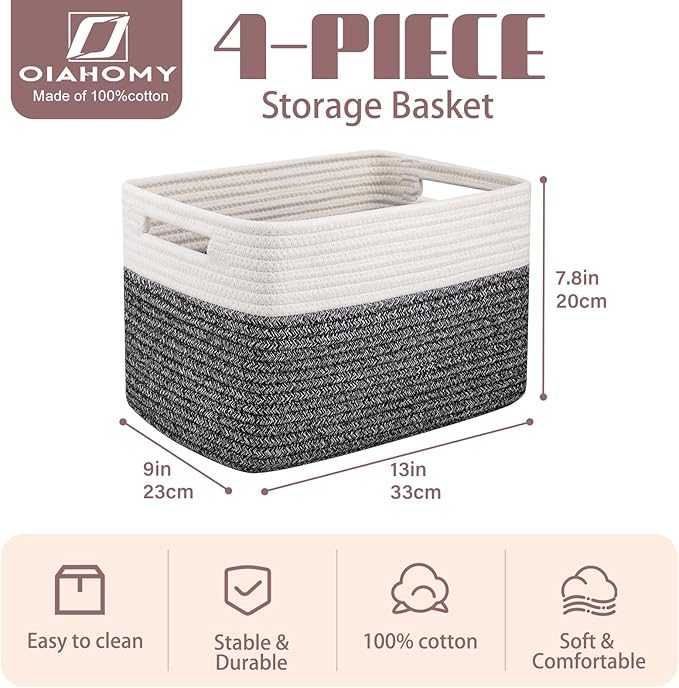 OIAHOMY 4 Pack Storage Baskets for Organizing, Basket for Shelves - Image 2