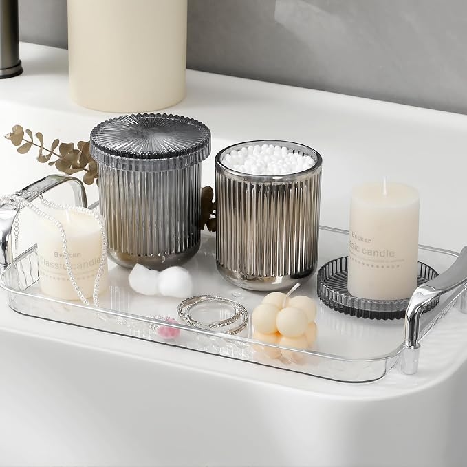 rejomiik Glass Qtip Holder Dispenser, Bathroom Canister Apothecary Jars - Image 2