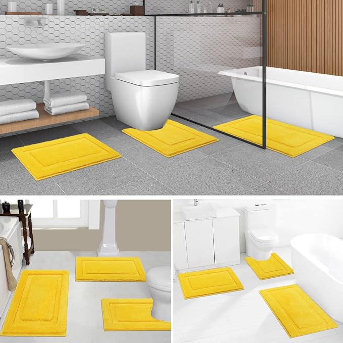 SHACOS Yellow Fall Bathroom Rugs Sets 3 Piece, Soft Fluffy Water Absorbent Bath - Image 8