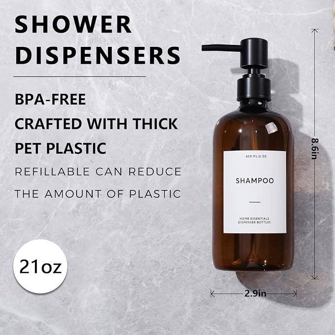 HOMCDALY Shampoo and Conditioner Dispenser, 21oz 3-Pack Refillable Shampoo and - Image 2