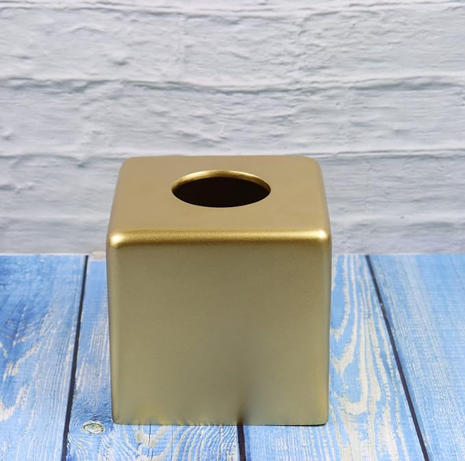 Hymmah Matte Gold Square Tissue Box Cover Holder, Bathroom Accessories Decor - Image 3