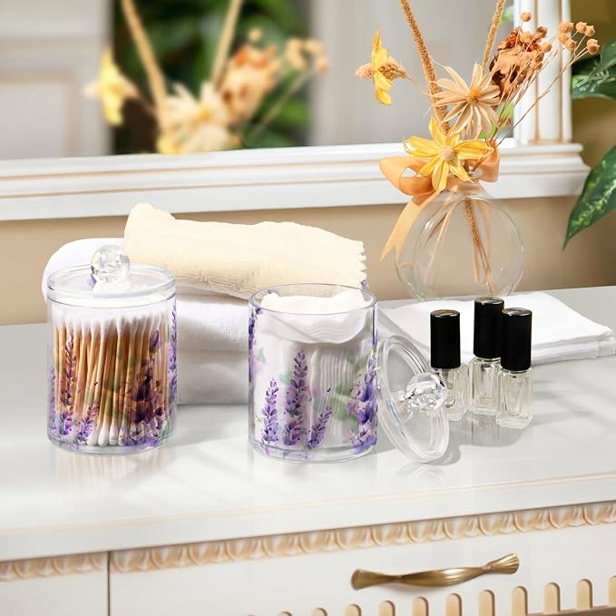 2 Pack Qtip Holder Dispenser for Cotton Ball Purple Lavender Cotton Swab Round - Image 7